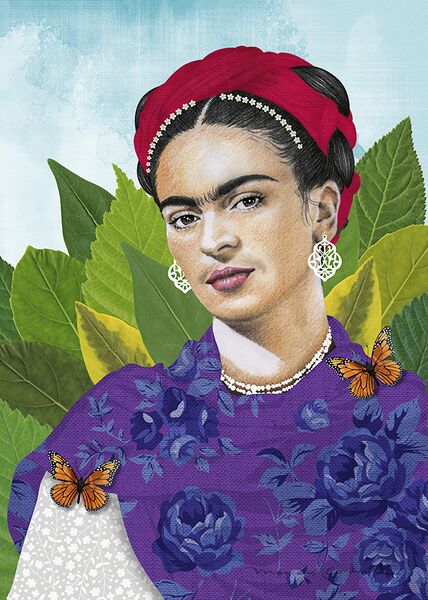 Frida hojas, técnica mixta