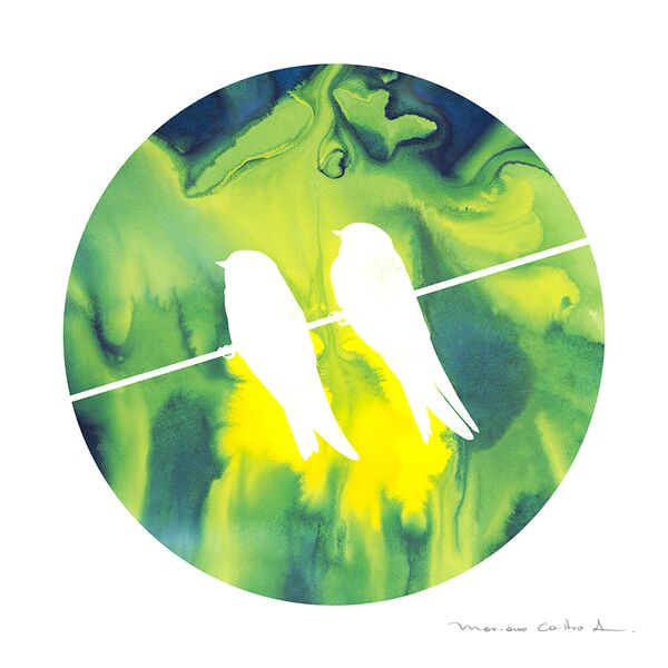 Aves circular verde, acuarela